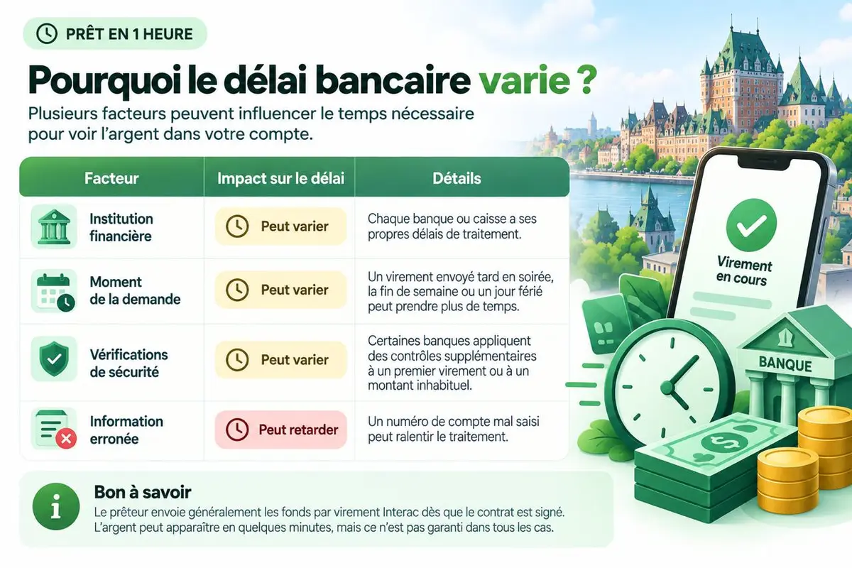 Facteurs qui font varier le délai d’un virement Interac selon l’institution financière